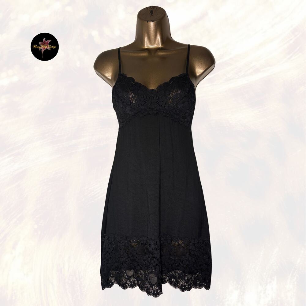 Lace Chemise Slip Dress Black Romantic Lingerie Y2K